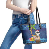 The Funny Santa Wears Sulu Christmas Leather Tote Bag Fijian Christmas Palm Tree With Masi Art Tattoo LT03 - Polynesian Pride