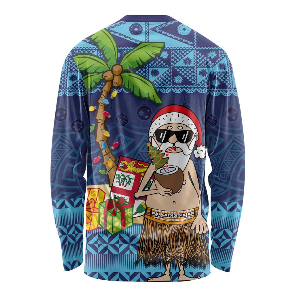 The Funny Santa Wears Sulu Christmas Long Sleeve Shirt Fijian Christmas Palm Tree With Masi Art Tattoo LT03 - Polynesian Pride