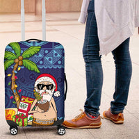 The Funny Santa Wears Sulu Christmas Luggage Cover Fijian Christmas Palm Tree With Masi Art Tattoo LT03 Blue - Polynesian Pride