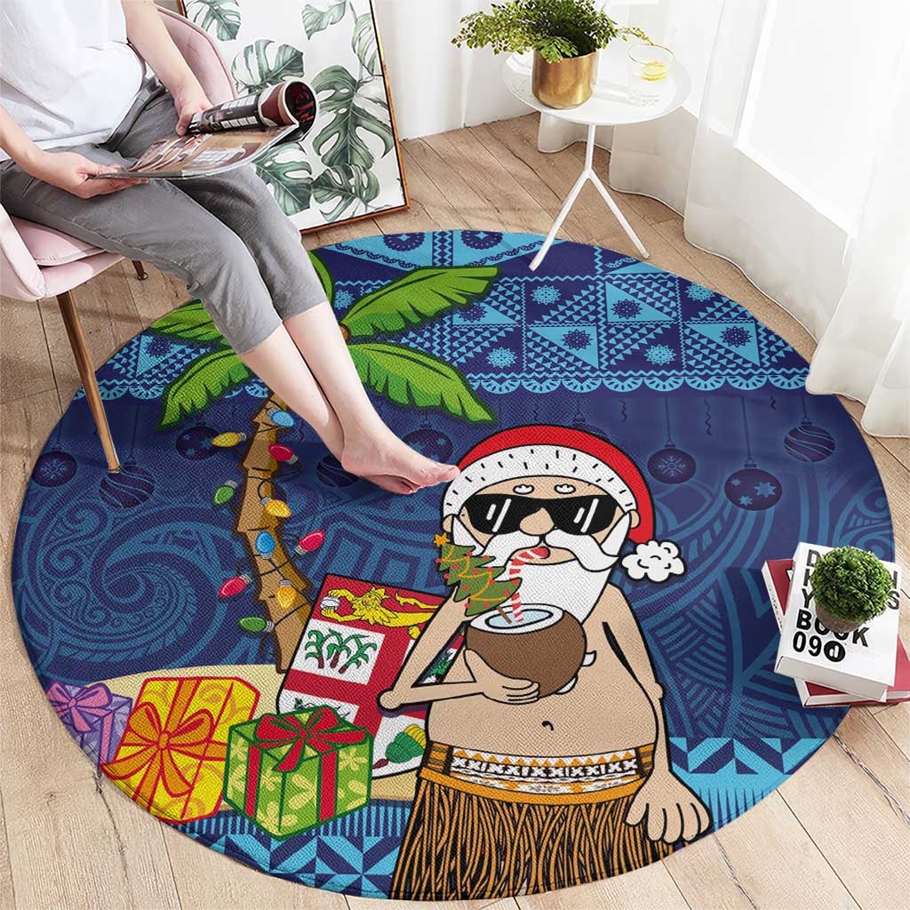 The Funny Santa Wears Sulu Christmas Round Carpet Fijian Christmas Palm Tree With Masi Art Tattoo LT03 - Polynesian Pride