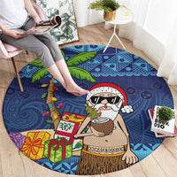 The Funny Santa Wears Sulu Christmas Round Carpet Fijian Christmas Palm Tree With Masi Art Tattoo LT03 - Polynesian Pride