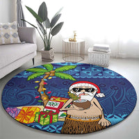 The Funny Santa Wears Sulu Christmas Round Carpet Fijian Christmas Palm Tree With Masi Art Tattoo LT03 - Polynesian Pride