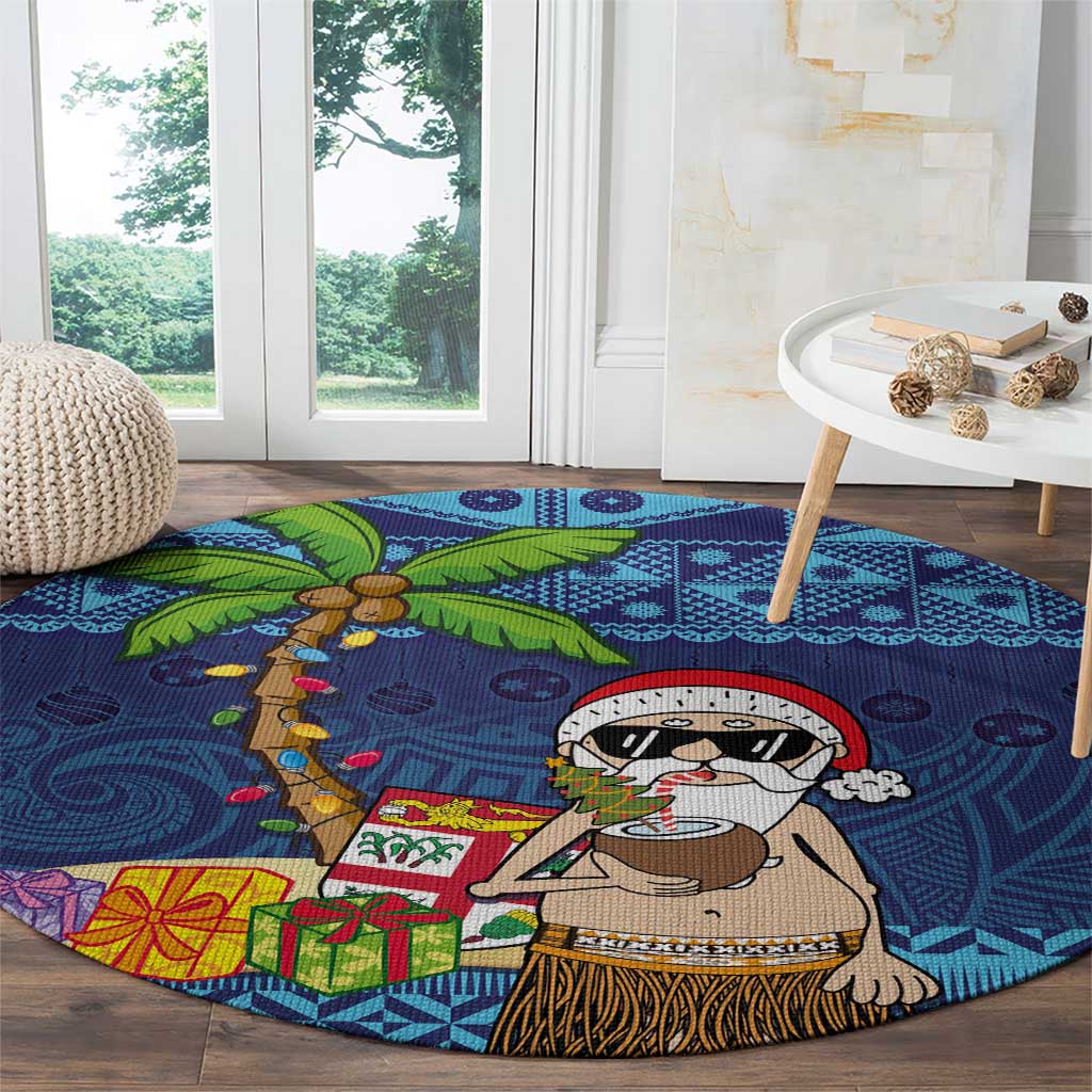 The Funny Santa Wears Sulu Christmas Round Carpet Fijian Christmas Palm Tree With Masi Art Tattoo LT03 - Polynesian Pride