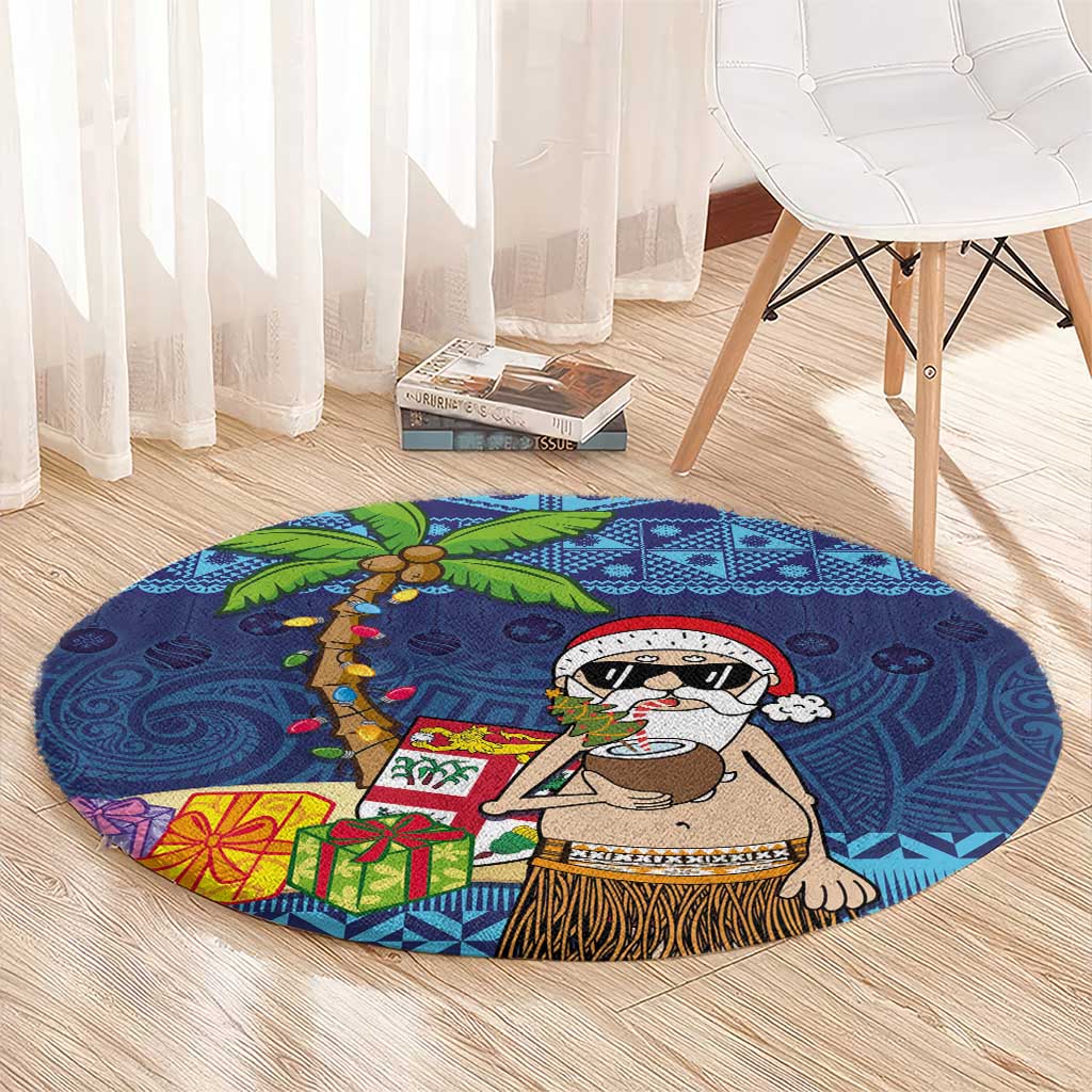 The Funny Santa Wears Sulu Christmas Round Carpet Fijian Christmas Palm Tree With Masi Art Tattoo LT03 - Polynesian Pride