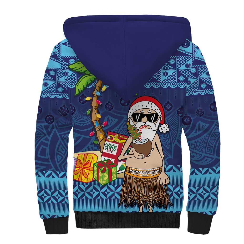 The Funny Santa Wears Sulu Christmas Sherpa Hoodie Fijian Christmas Palm Tree With Masi Art Tattoo LT03 - Polynesian Pride