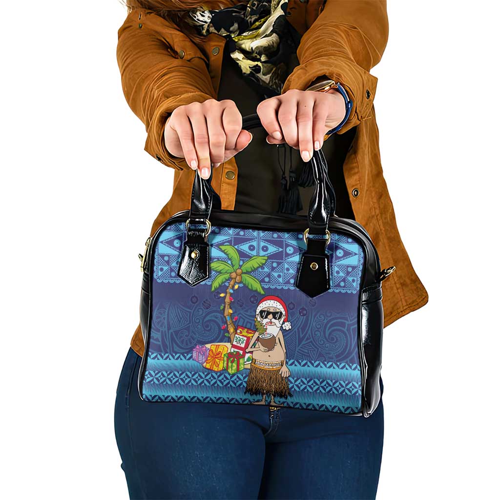 The Funny Santa Wears Sulu Christmas Shoulder Handbag Fijian Christmas Palm Tree With Masi Art Tattoo LT03 One Size Blue - Polynesian Pride