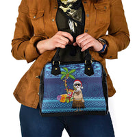 The Funny Santa Wears Sulu Christmas Shoulder Handbag Fijian Christmas Palm Tree With Masi Art Tattoo LT03 - Polynesian Pride