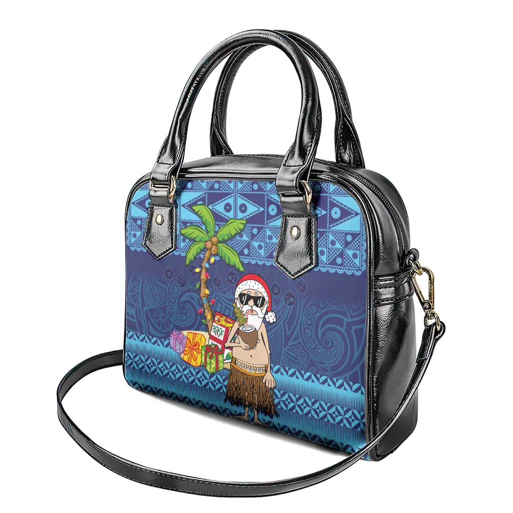The Funny Santa Wears Sulu Christmas Shoulder Handbag Fijian Christmas Palm Tree With Masi Art Tattoo LT03 - Polynesian Pride