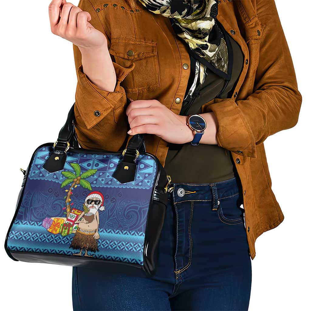 The Funny Santa Wears Sulu Christmas Shoulder Handbag Fijian Christmas Palm Tree With Masi Art Tattoo LT03 - Polynesian Pride