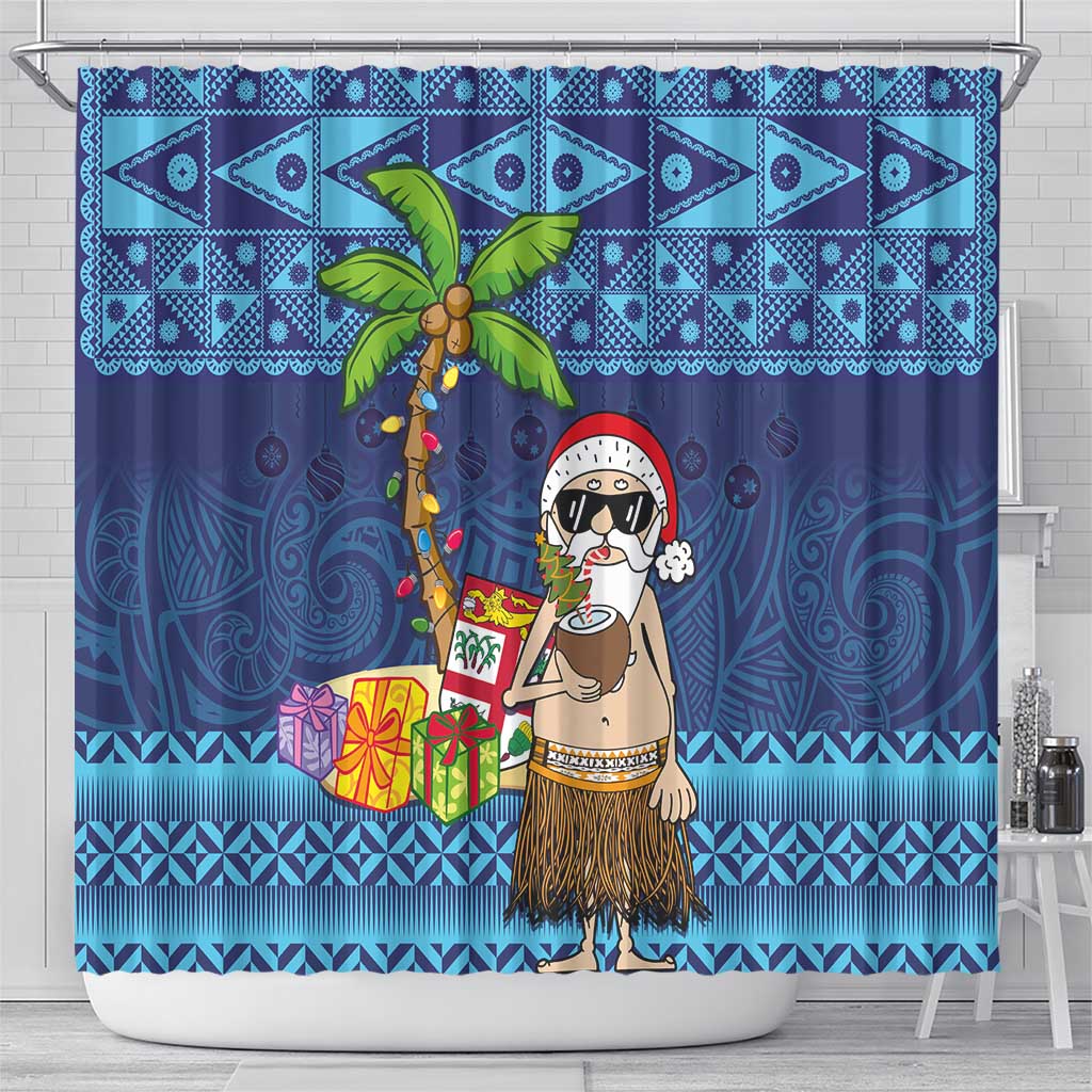 The Funny Santa Wears Sulu Christmas Shower Curtain Fijian Christmas Palm Tree With Masi Art Tattoo LT03 - Polynesian Pride