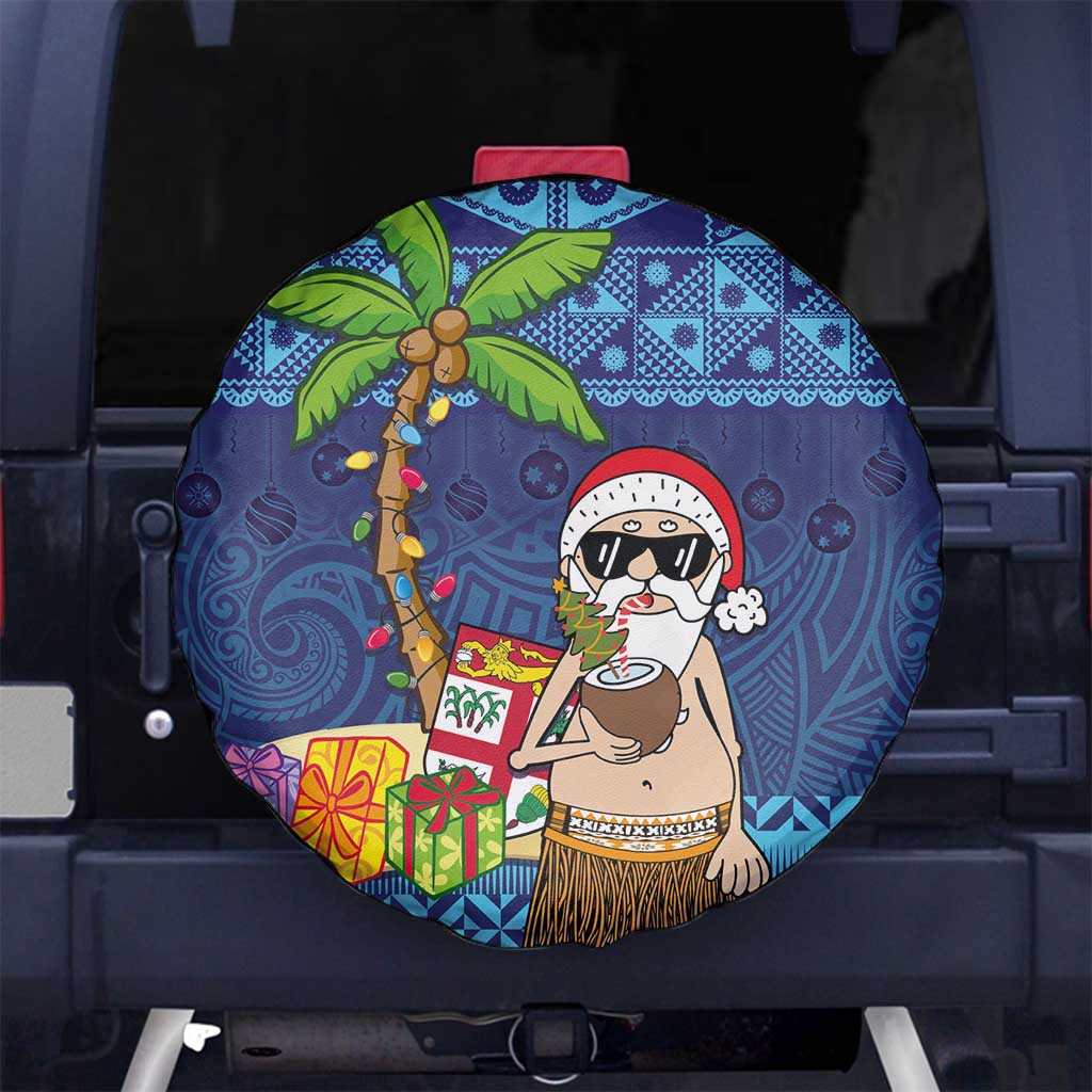The Funny Santa Wears Sulu Christmas Spare Tire Cover Fijian Christmas Palm Tree With Masi Art Tattoo LT03 - Polynesian Pride