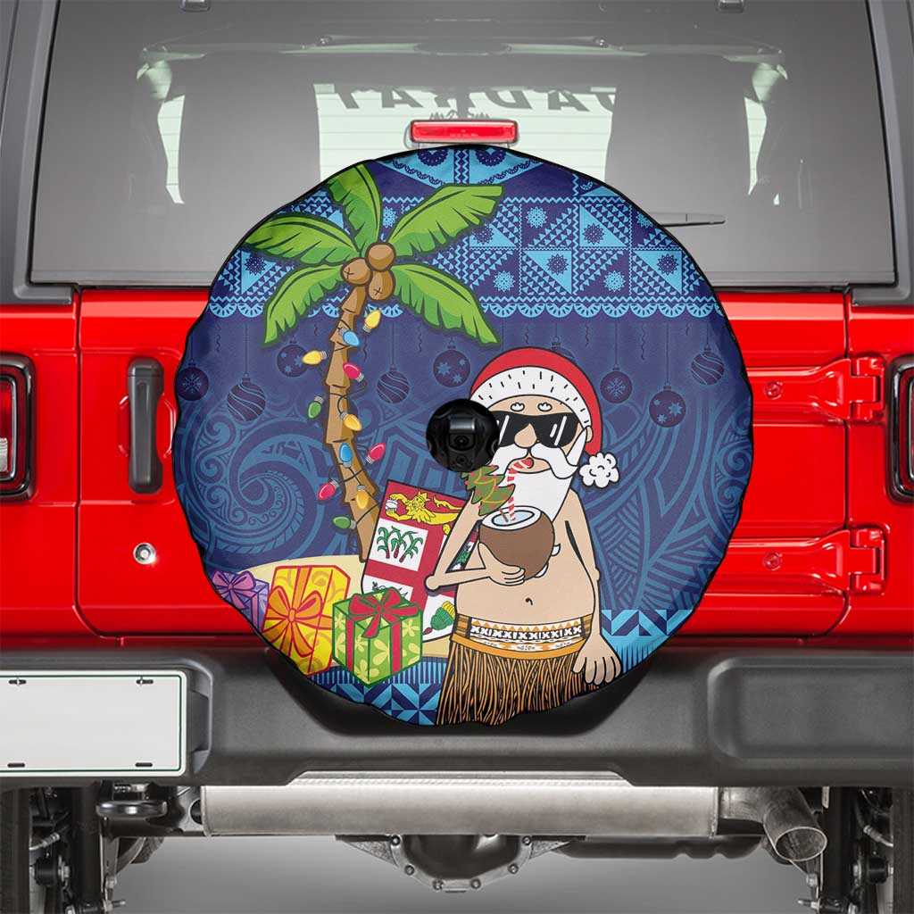 The Funny Santa Wears Sulu Christmas Spare Tire Cover Fijian Christmas Palm Tree With Masi Art Tattoo LT03 - Polynesian Pride