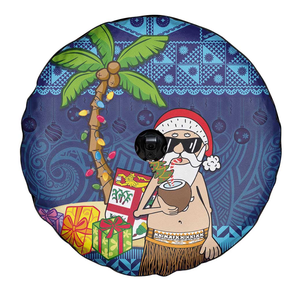 The Funny Santa Wears Sulu Christmas Spare Tire Cover Fijian Christmas Palm Tree With Masi Art Tattoo LT03 - Polynesian Pride