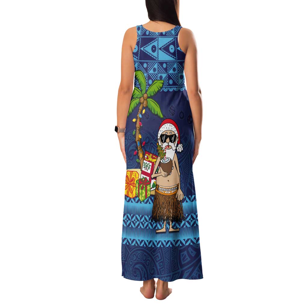 The Funny Santa Wears Sulu Christmas Tank Maxi Dress Fijian Christmas Palm Tree With Masi Art Tattoo LT03 - Polynesian Pride