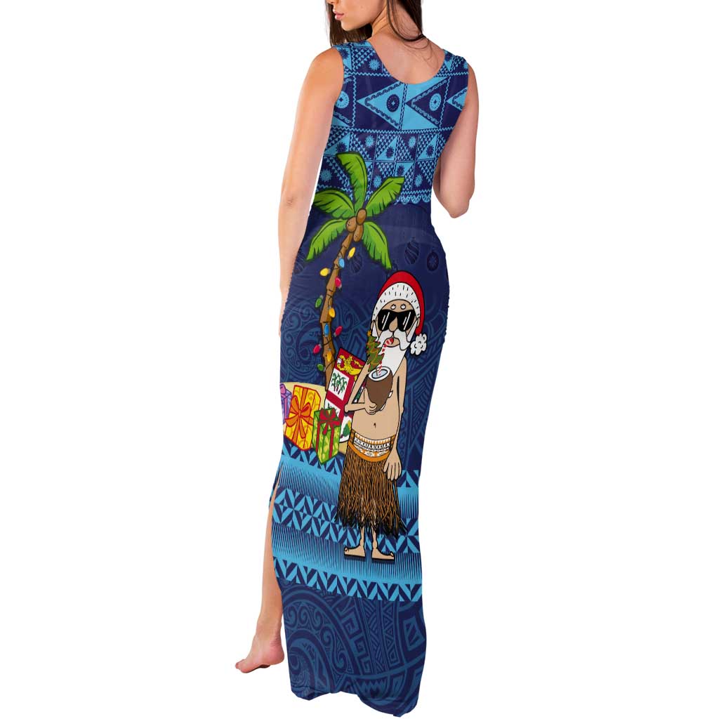 The Funny Santa Wears Sulu Christmas Tank Maxi Dress Fijian Christmas Palm Tree With Masi Art Tattoo LT03 - Polynesian Pride