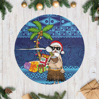 The Funny Santa Wears Sulu Christmas Tree Skirt Fijian Christmas Palm Tree With Masi Art Tattoo LT03 Casual Blue - Polynesian Pride