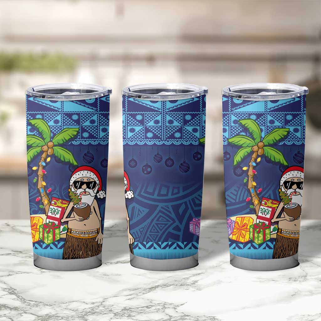 The Funny Santa Wears Sulu Christmas Tumbler Cup Fijian Christmas Palm Tree With Masi Art Tattoo LT03 - Polynesian Pride
