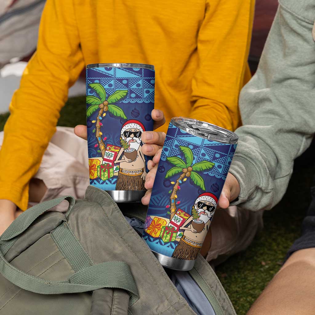 The Funny Santa Wears Sulu Christmas Tumbler Cup Fijian Christmas Palm Tree With Masi Art Tattoo LT03 - Polynesian Pride