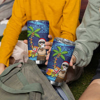 The Funny Santa Wears Sulu Christmas Tumbler Cup Fijian Christmas Palm Tree With Masi Art Tattoo LT03 - Polynesian Pride