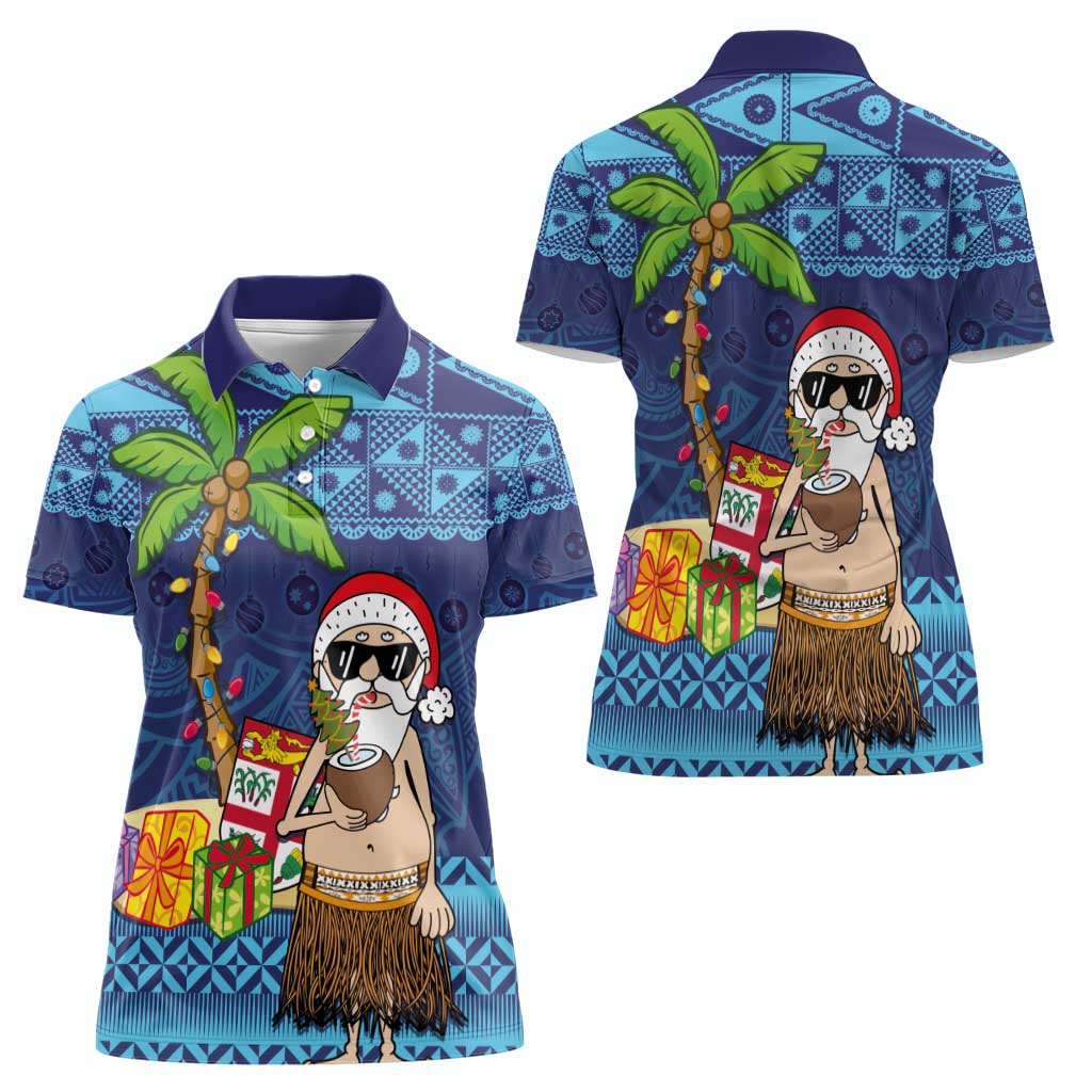 The Funny Santa Wears Sulu Christmas Women Polo Shirt Fijian Christmas Palm Tree With Masi Art Tattoo LT03 - Polynesian Pride