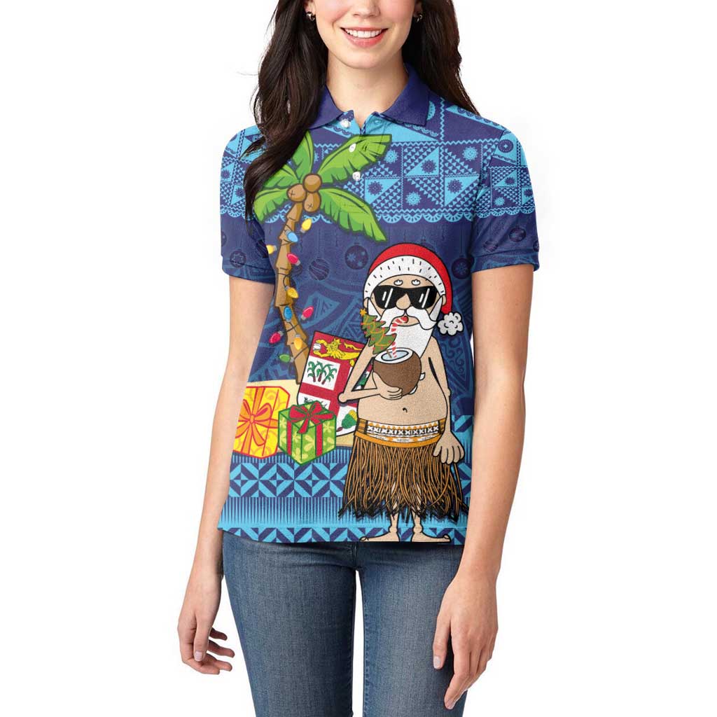 The Funny Santa Wears Sulu Christmas Women Polo Shirt Fijian Christmas Palm Tree With Masi Art Tattoo LT03 - Polynesian Pride