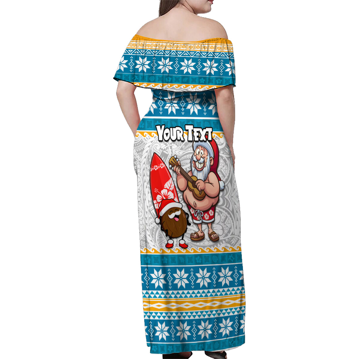 Custom Hawaii Mele Kalikimaka Family Matching Off Shoulder Maxi Dress and Hawaiian Shirt Funny Santa and Coconut Mix Kakau Pattern LT03 - Polynesian Pride