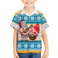 Custom Hawaii Mele Kalikimaka Family Matching Off Shoulder Maxi Dress and Hawaiian Shirt Funny Santa and Coconut Mix Kakau Pattern LT03 Son's Shirt Blue - Polynesian Pride