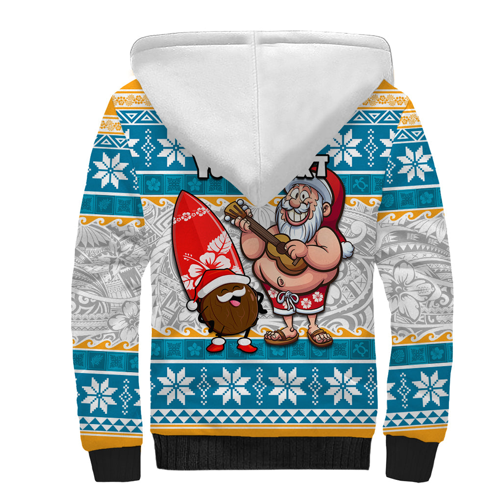Custom Hawaii Mele Kalikimaka Sherpa Hoodie Funny Santa and Coconut Mix Kakau Pattern LT03 - Polynesian Pride