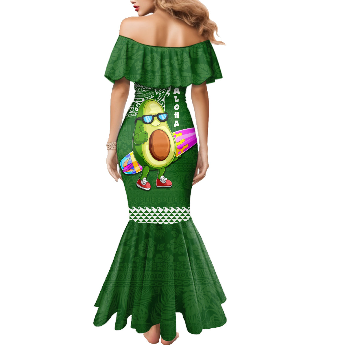 Hawaii Family Matching Mermaid Dress and Hawaiian Shirt Aloha Funny Avocado Mix Kakau Hawaiian Tribal LT03 - Polynesian Pride