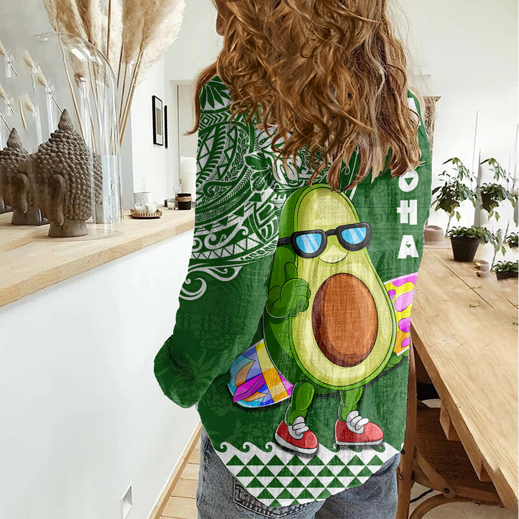 Hawaii Women Casual Shirt Aloha Funny Avocado Mix Kakau Hawaiian Tribal LT03 - Polynesian Pride