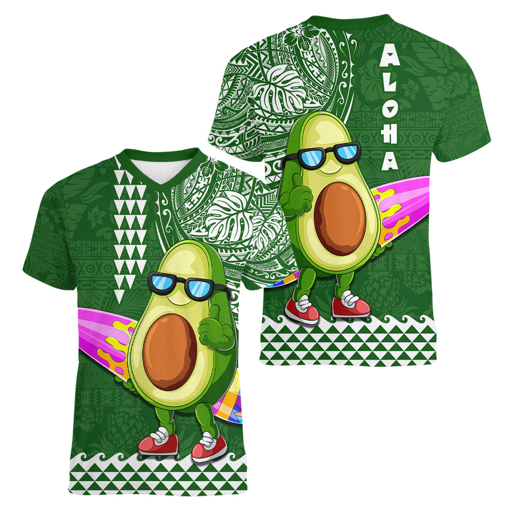 Hawaii Women V Neck T Shirt Aloha Funny Avocado Mix Kakau Hawaiian Tribal LT03 - Polynesian Pride