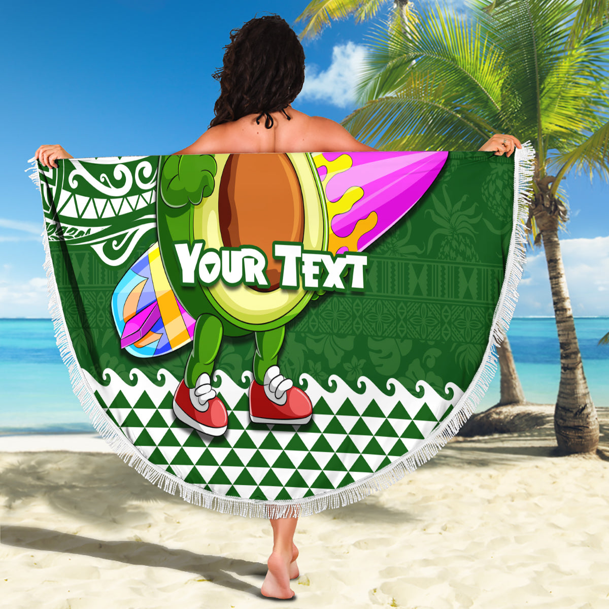 Aloha Avocado Funny Fruits Custom Beach Blanket Mix Hawaiian Kakau Tribal LT03 - Polynesian Pride