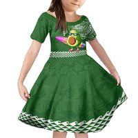 Aloha Avocado Funny Fruits Custom Family Matching Off Shoulder Maxi Dress and Hawaiian Shirt Mix Hawaiian Kakau Tribal LT03 Daughter's Dress Green - Polynesian Pride