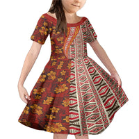 Hawaii Native Tapa Elements and Hibiscus Flowers Family Matching Mermaid Dress and Hawaiian Shirt LT03 Daughter's Dress Red - Polynesian Pride