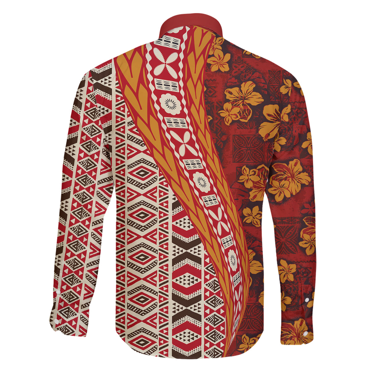 Hawaii Native Tapa Elements and Hibiscus Flowers Family Matching Off Shoulder Long Sleeve Dress and Hawaiian Shirt LT03 - Polynesian Pride