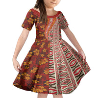 Hawaii Native Tapa Elements and Hibiscus Flowers Family Matching Tank Maxi Dress and Hawaiian Shirt LT03 Daughter's Dress Red - Polynesian Pride