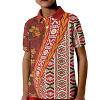 Hawaii Native Tapa Elements and Hibiscus Flowers Kid Polo Shirt LT03 Kid Red - Polynesian Pride