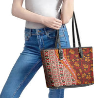 Hawaii Native Tapa Elements and Hibiscus Flowers Leather Tote Bag LT03 - Polynesian Pride