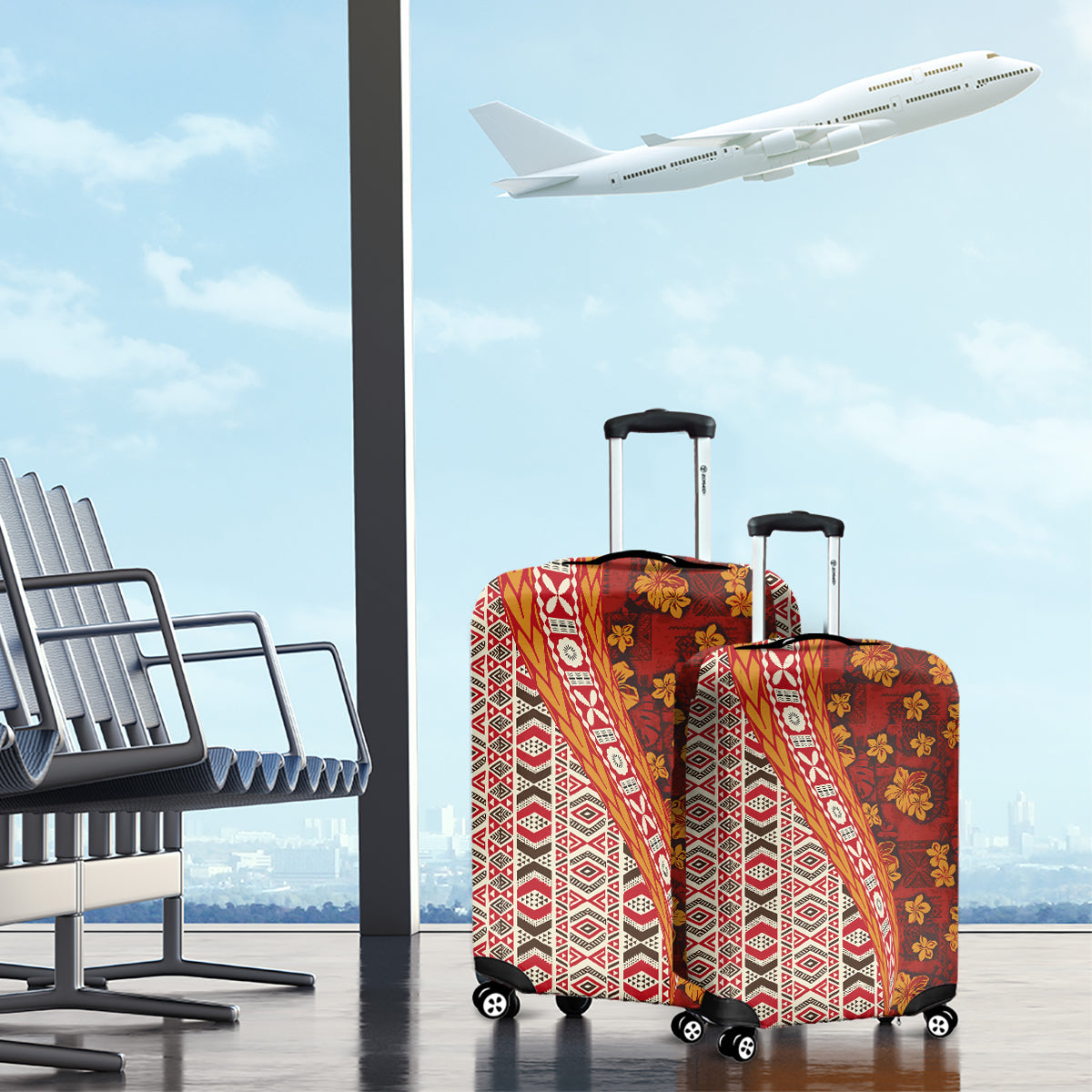 Hawaii Native Tapa Elements and Hibiscus Flowers Luggage Cover LT03 - Polynesian Pride