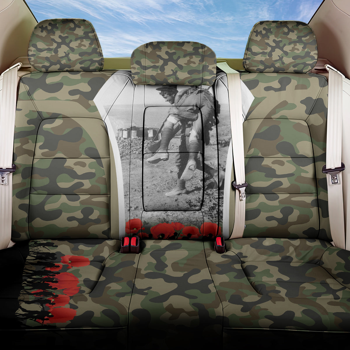 New Zealand and Australia ANZAC Day Back Car Seat Cover Koala and Kiwi Bird Soldier Gallipoli Camouflage Style LT03 One Size Green - Polynesian Pride