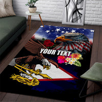 Personalised United States and American Samoa Area Rug Bald Eagle Rose and Hibiscus Flower LT03 Blue - Polynesian Pride