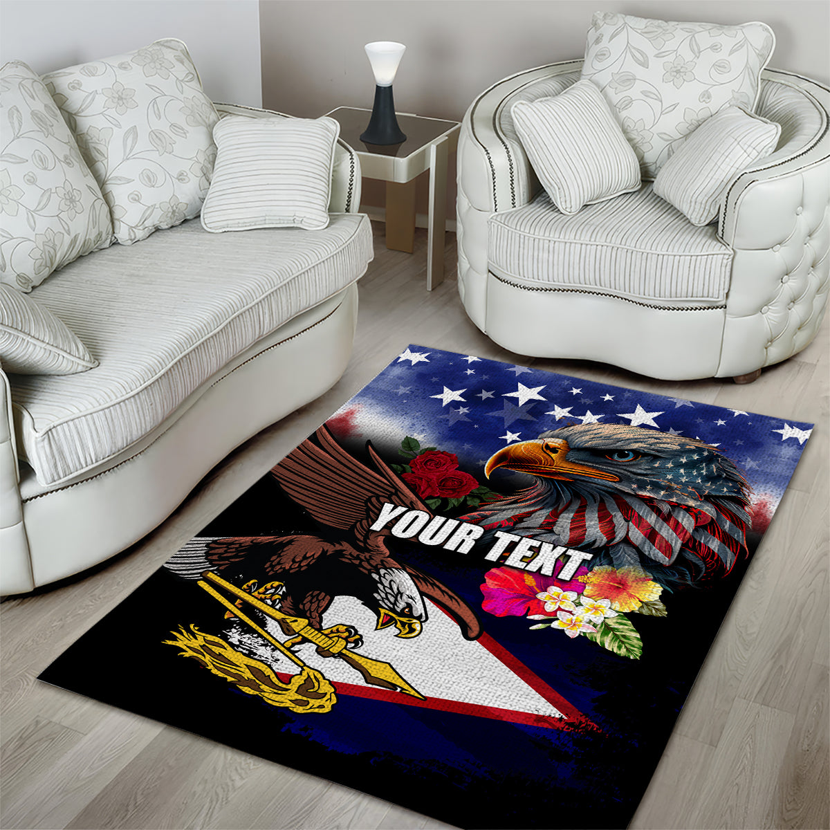 Personalised United States and American Samoa Area Rug Bald Eagle Rose and Hibiscus Flower LT03 - Polynesian Pride