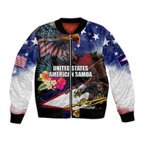 United States and American Samoa Bomber Jacket Bald Eagle Rose and Hibiscus Flower