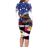 Personalised United States and American Samoa Family Matching Long Sleeve Bodycon Dress and Hawaiian Shirt Bald Eagle Rose and Hibiscus Flower LT03 - Polynesian Pride