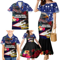 Personalised United States and American Samoa Family Matching Mermaid Dress and Hawaiian Shirt Bald Eagle Rose and Hibiscus Flower LT03 - Polynesian Pride