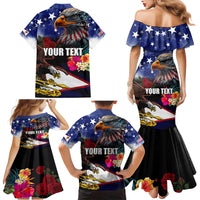 Personalised United States and American Samoa Family Matching Mermaid Dress and Hawaiian Shirt Bald Eagle Rose and Hibiscus Flower LT03 - Polynesian Pride