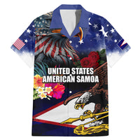 Personalised United States and American Samoa Family Matching Mermaid Dress and Hawaiian Shirt Bald Eagle Rose and Hibiscus Flower LT03 Dad's Shirt - Short Sleeve Blue - Polynesian Pride