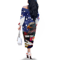 Personalised United States and American Samoa Family Matching Off The Shoulder Long Sleeve Dress and Hawaiian Shirt Bald Eagle Rose and Hibiscus Flower LT03 - Polynesian Pride