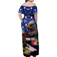 Personalised United States and American Samoa Family Matching Off Shoulder Maxi Dress and Hawaiian Shirt Bald Eagle Rose and Hibiscus Flower LT03 - Polynesian Pride