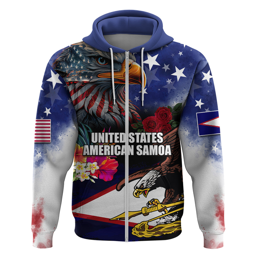 United States and American Samoa Hoodie Bald Eagle Rose and Hibiscus Flower